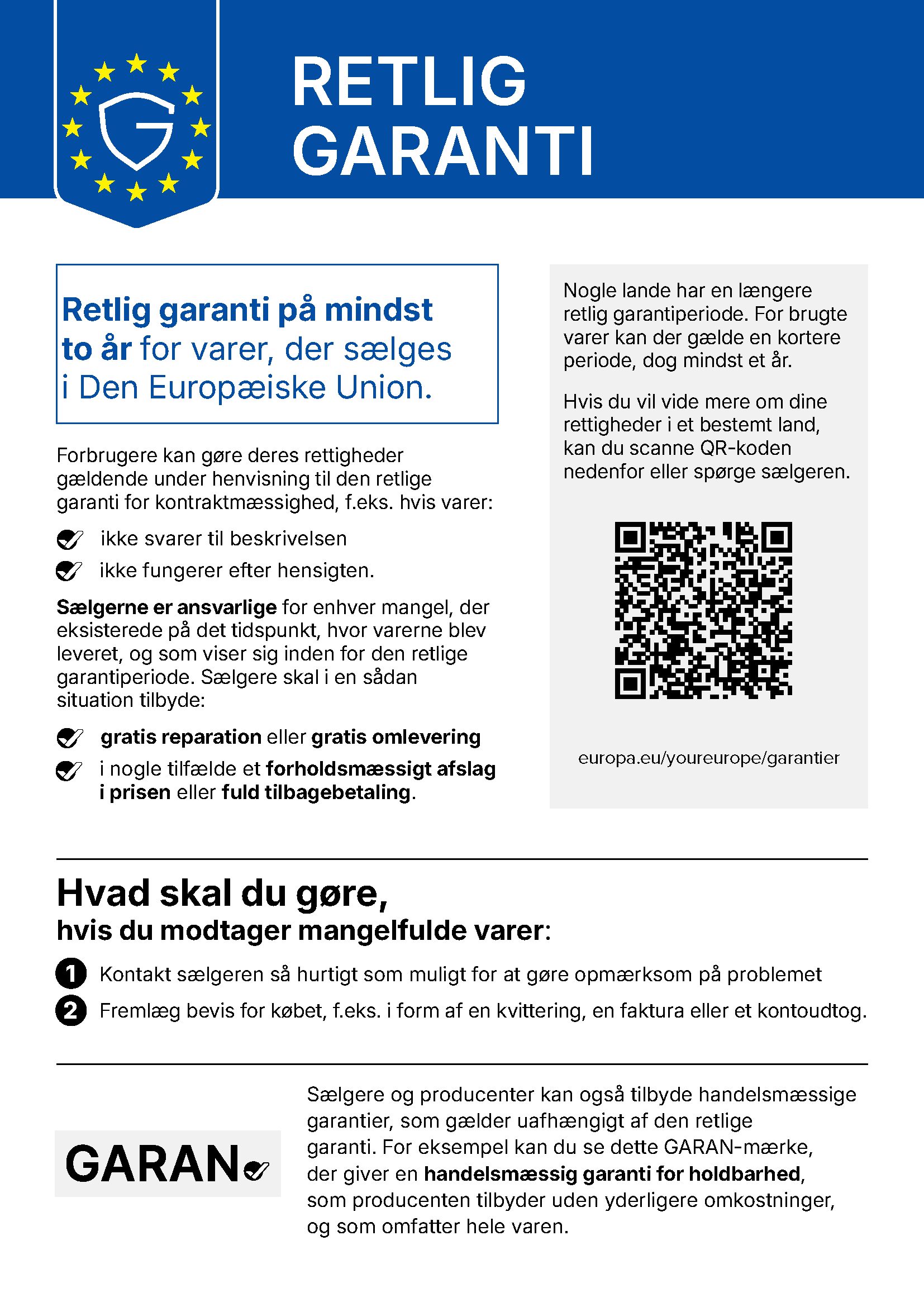 EU-meddelelse om den lovbestemte garanti (reklamationsret)