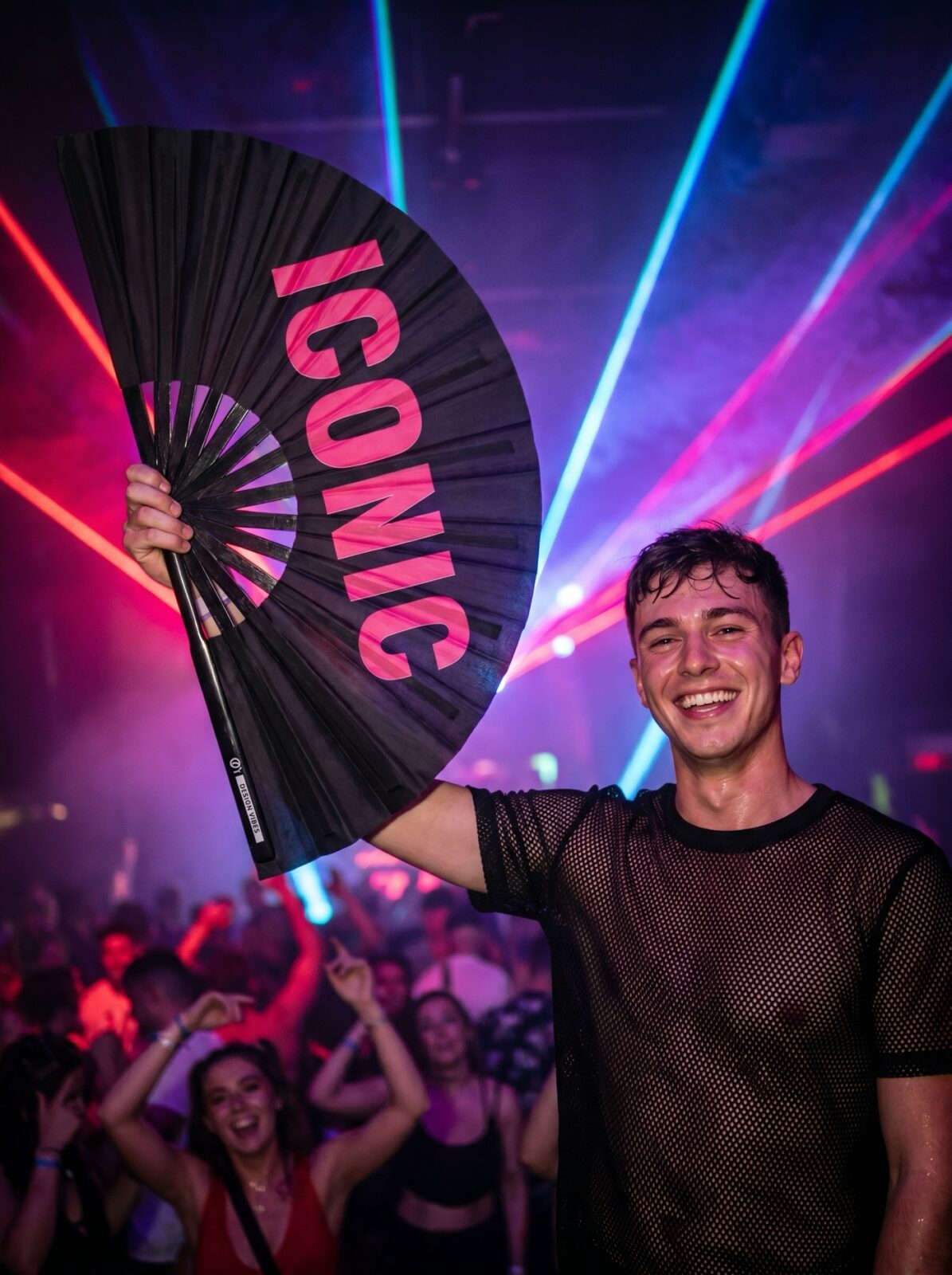 ICONIC” festival fan i sort/pink – Rave statement – Visning 2