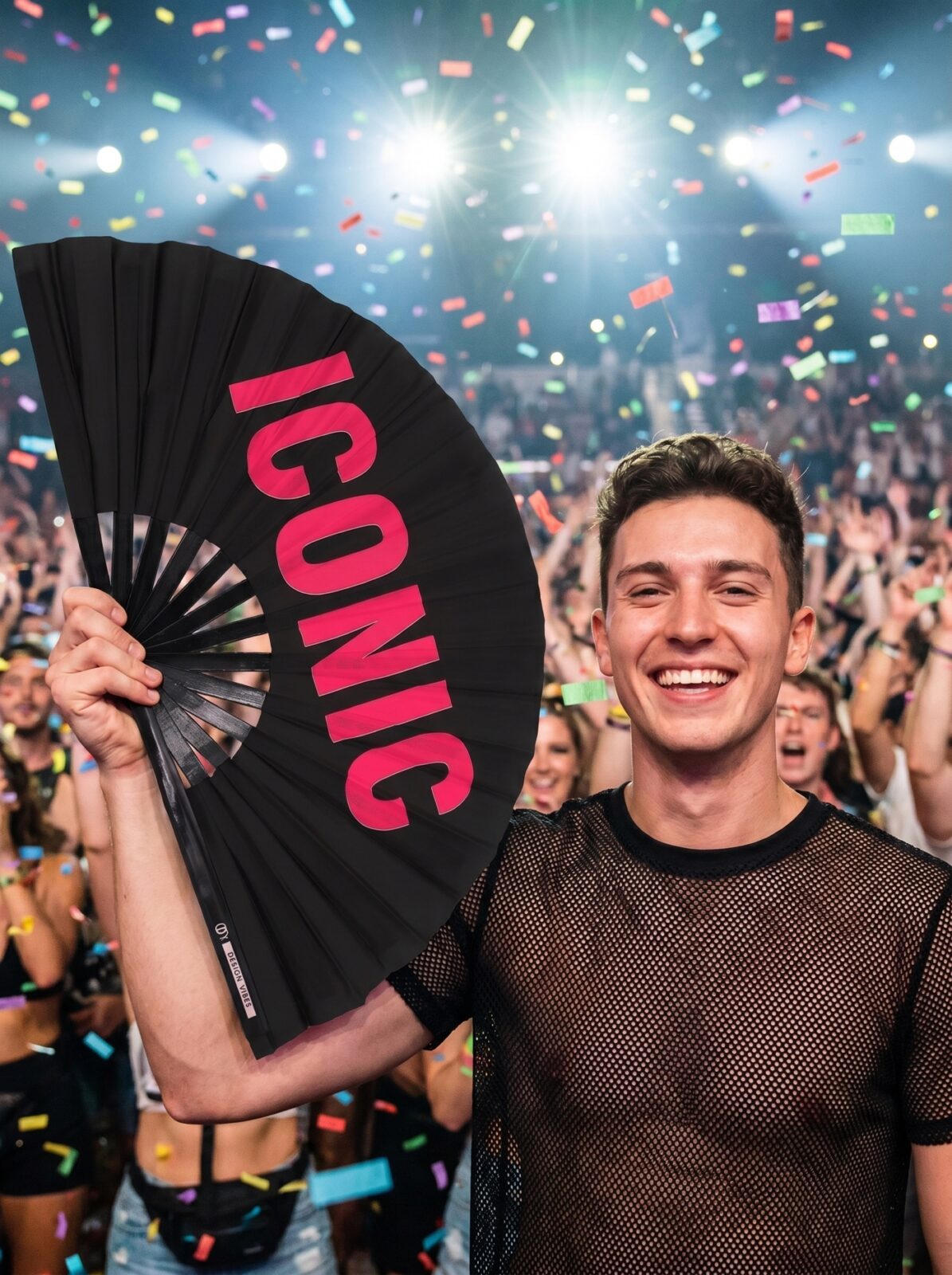 ICONIC” festival fan i sort/pink – Rave statement – Visning 4