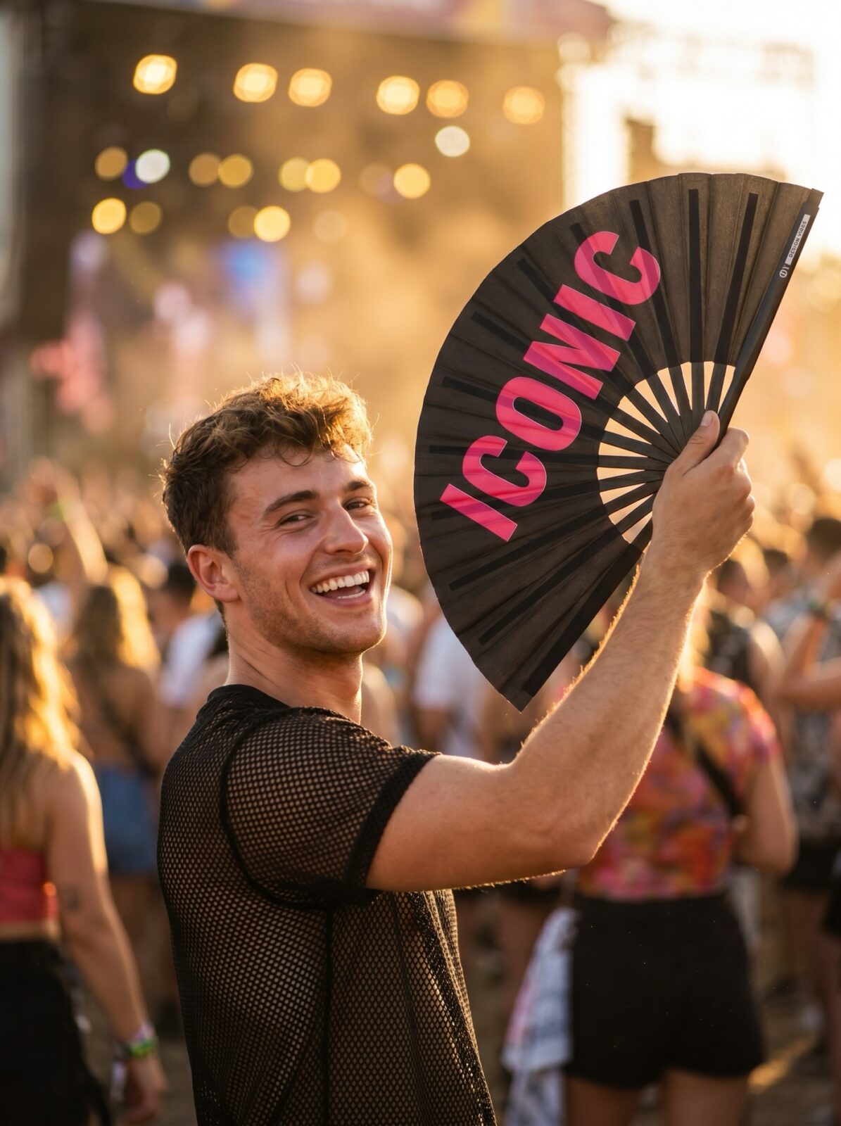 ICONIC” festival fan i sort/pink – Rave statement – Visning 3