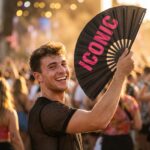 ICONIC” festival fan i sort/pink – Rave statement – Visning 3