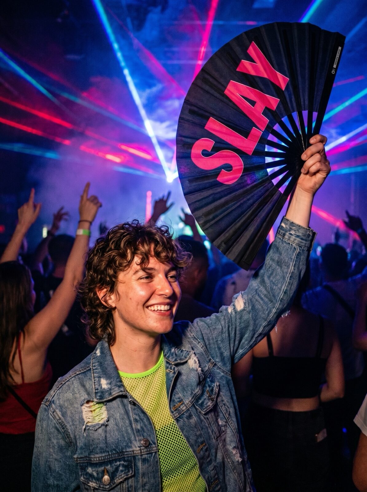 SLAY” festival fan i sort/pink – CSD & Rave accessoire – Visning 2