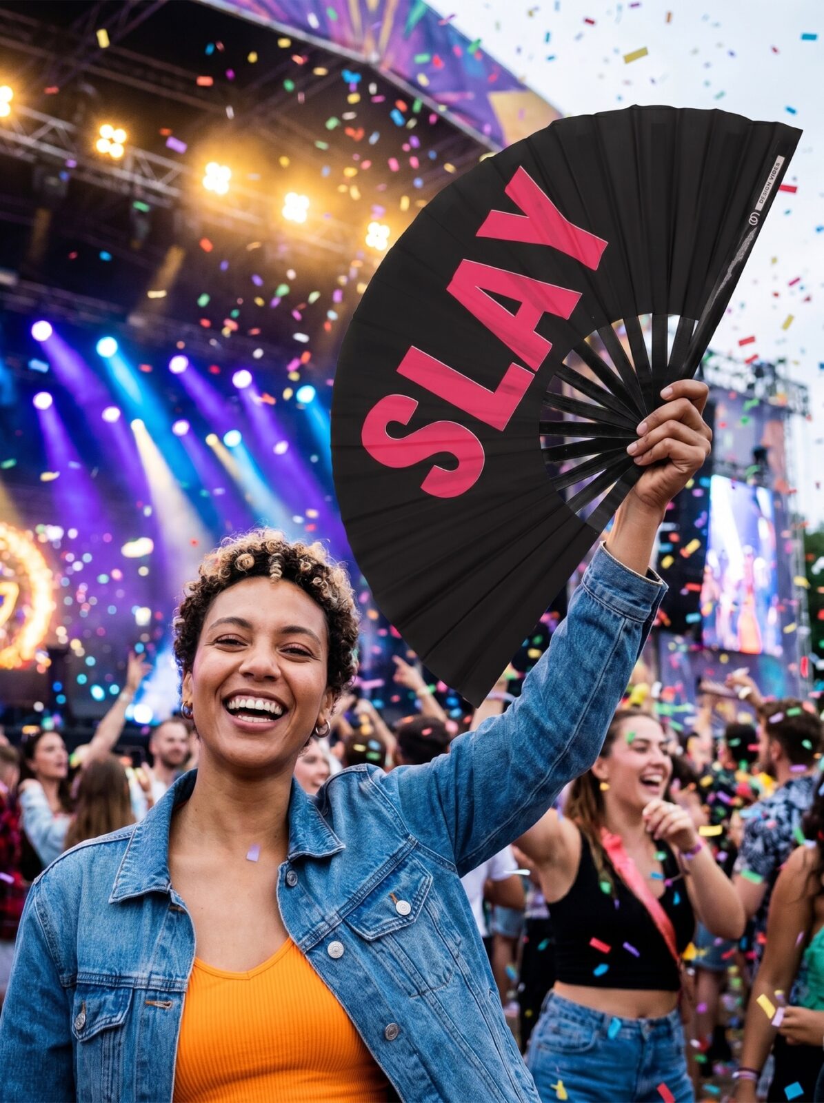 SLAY” festival fan i sort/pink – CSD & Rave accessoire – Visning 4