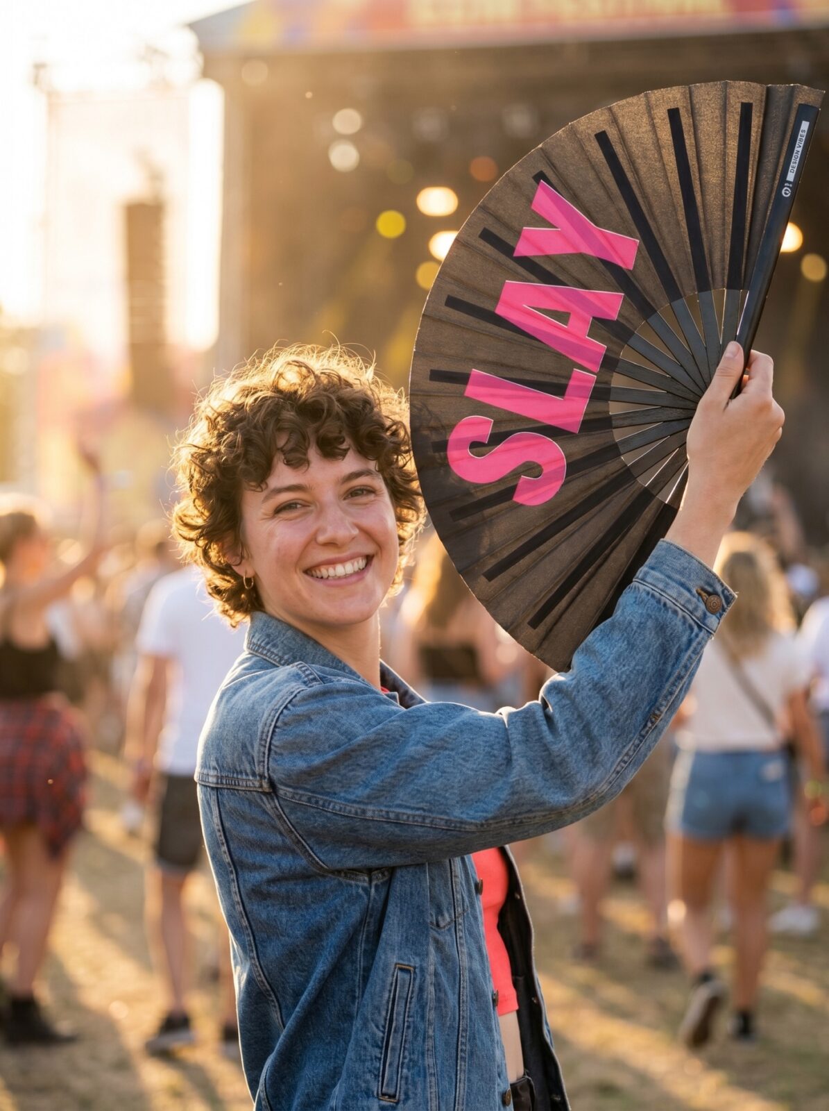 SLAY” festival fan i sort/pink – CSD & Rave accessoire – Visning 3
