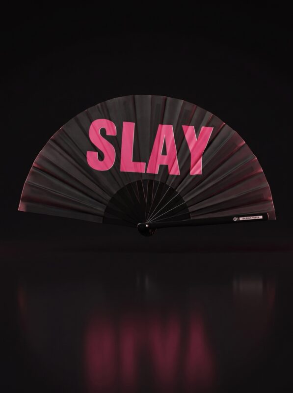 SLAY" festival fan i sort/pink - CSD & Rave accessoire