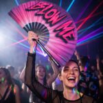 BLOW ME” festival fan i lilla-blå – Rave & CSD accessoire – Visning 2