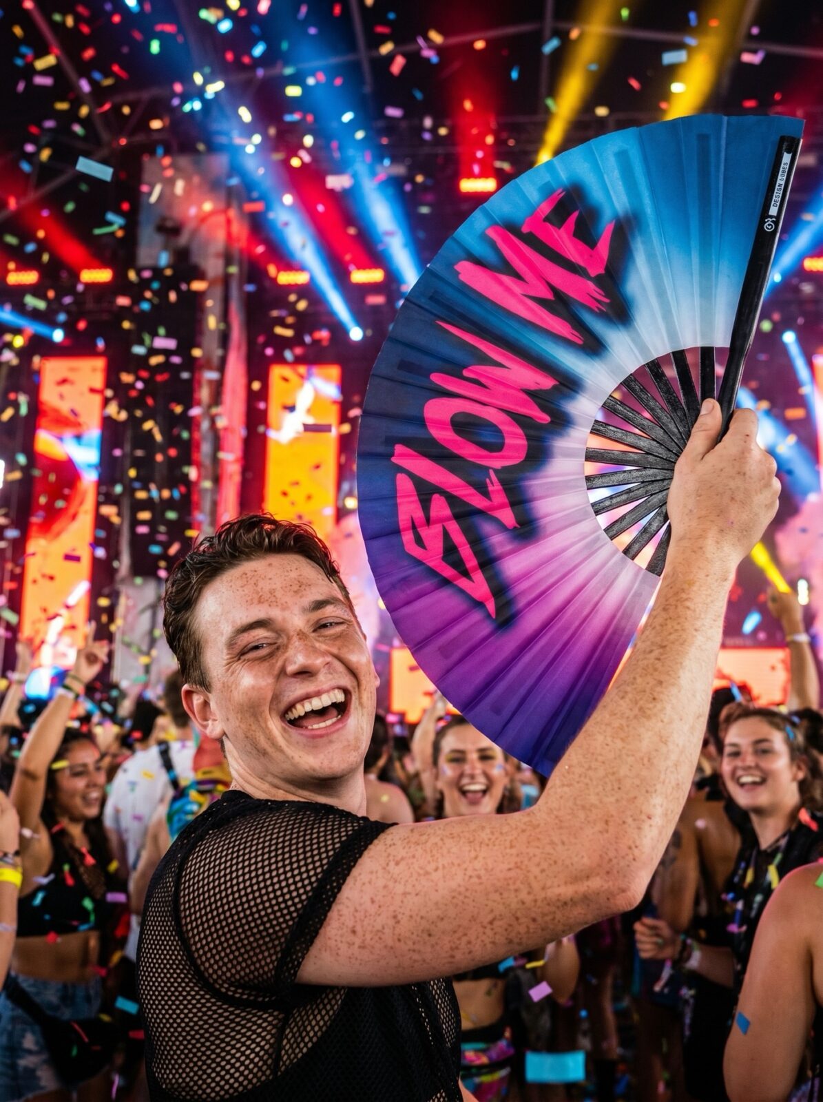 BLOW ME” festival fan i lilla-blå – Rave & CSD accessoire – Visning 4