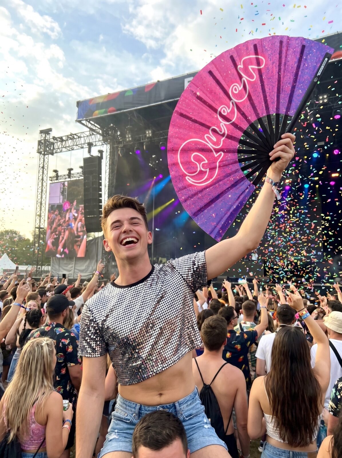 Festival Fan “Queen” pink-lilla galakse glimmer – Rave & CSD – Visning 4