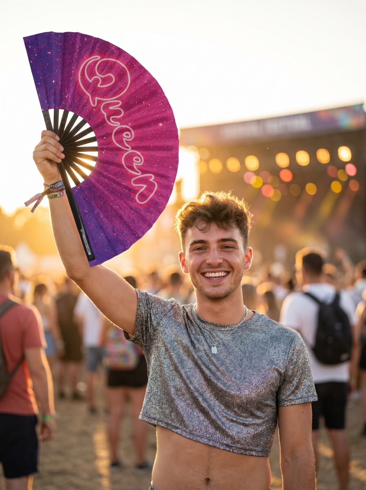 Festival Fan “Queen” pink-lilla galakse glimmer – Rave & CSD – Visning 3