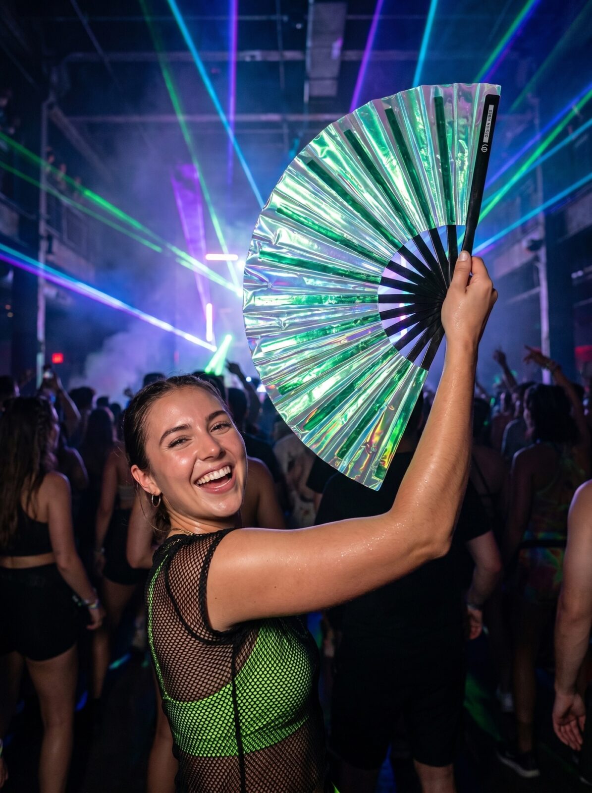 Festival Fan holografisk grøn – iriserende accessoire til rave – Visning 2