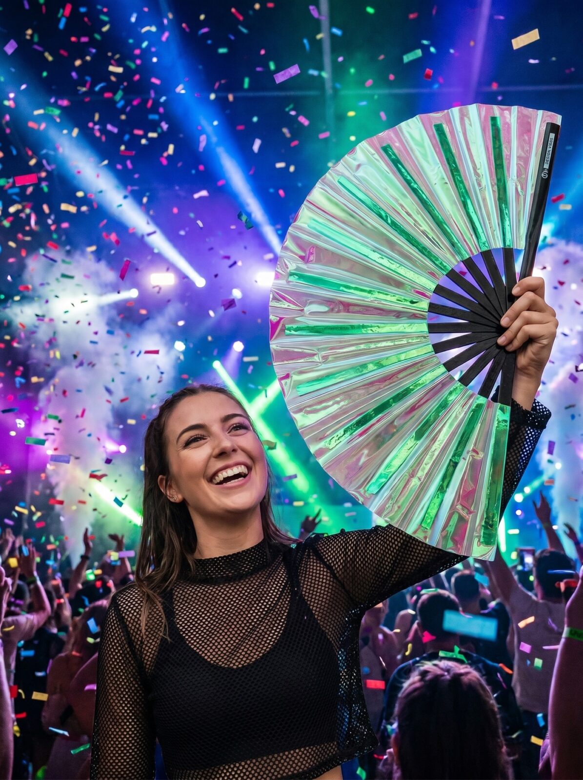 Festival Fan holografisk grøn – iriserende accessoire til rave – Visning 4