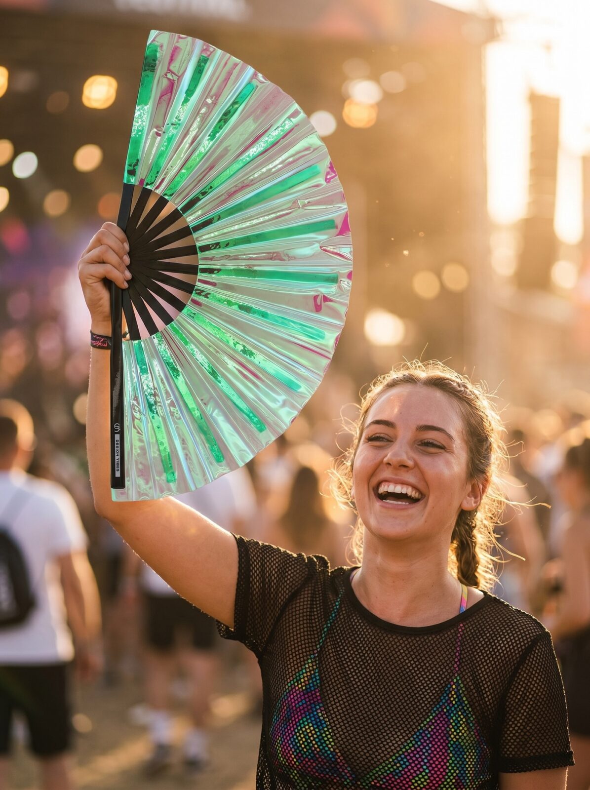 Festival Fan holografisk grøn – iriserende accessoire til rave – Visning 3
