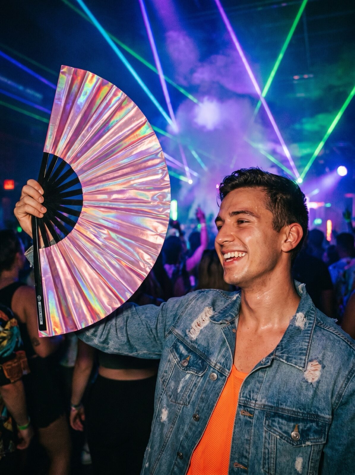 Festival Fan holografisk pink – iriserende Pride accessoire – Visning 2