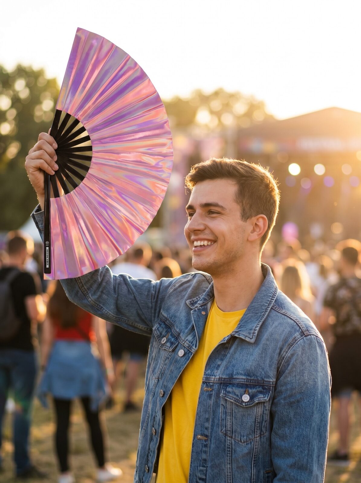 Festival Fan holografisk pink – iriserende Pride accessoire – Visning 3