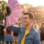 Festival Fan holografisk pink – iriserende Pride accessoire – Visning 3