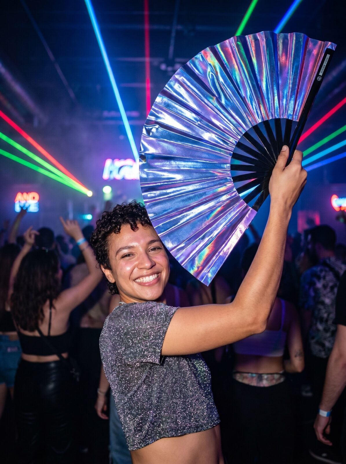 Festival Fan holografisk blå-lilla metallic – Rave accessoire – Visning 2