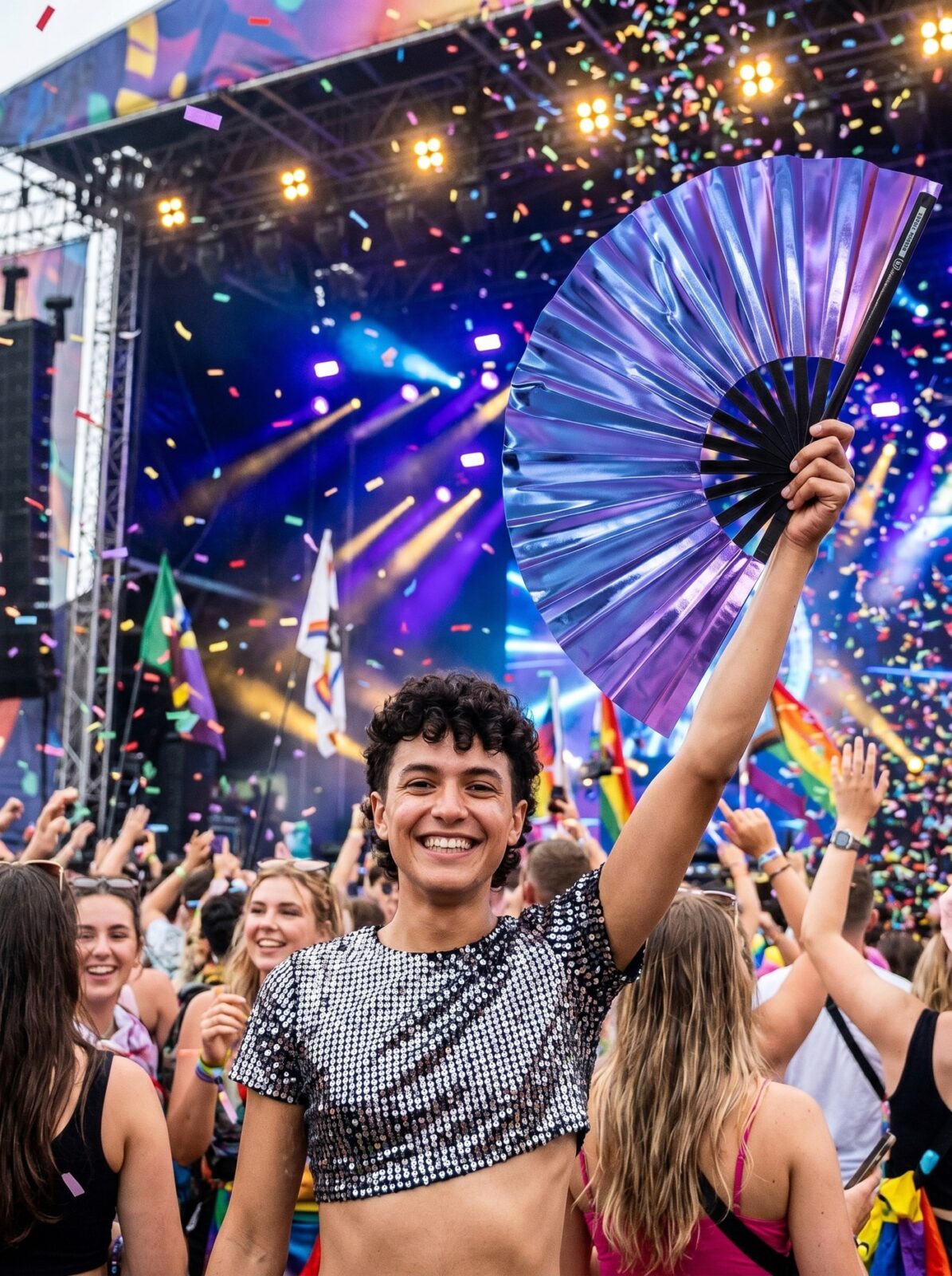 Festival Fan holografisk blå-lilla metallic – Rave accessoire – Visning 4