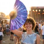 Festival Fan holografisk blå-lilla metallic – Rave accessoire – Visning 3