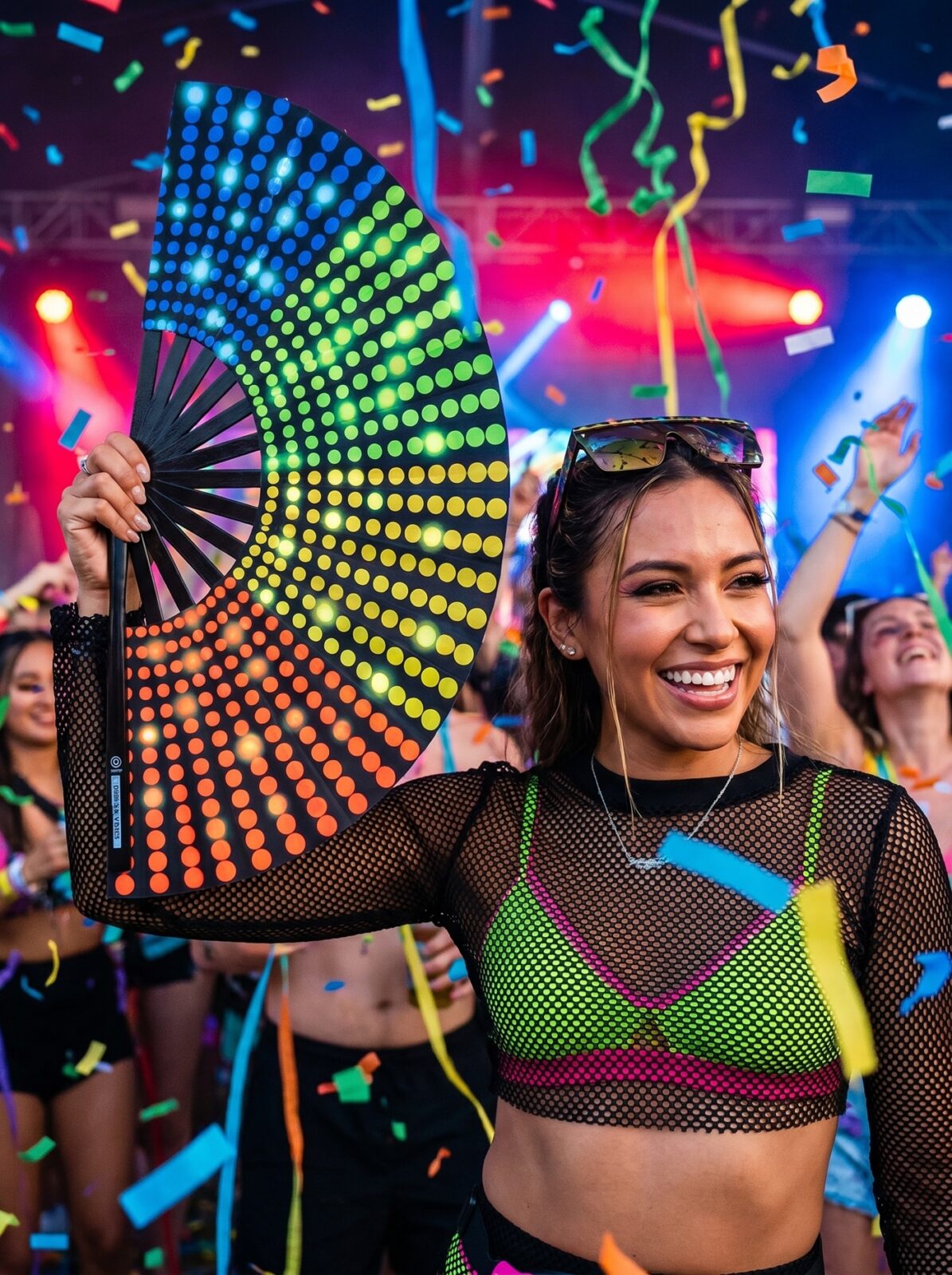 Festival Fan sort med regnbue prikker – Rave & CSD – Visning 4