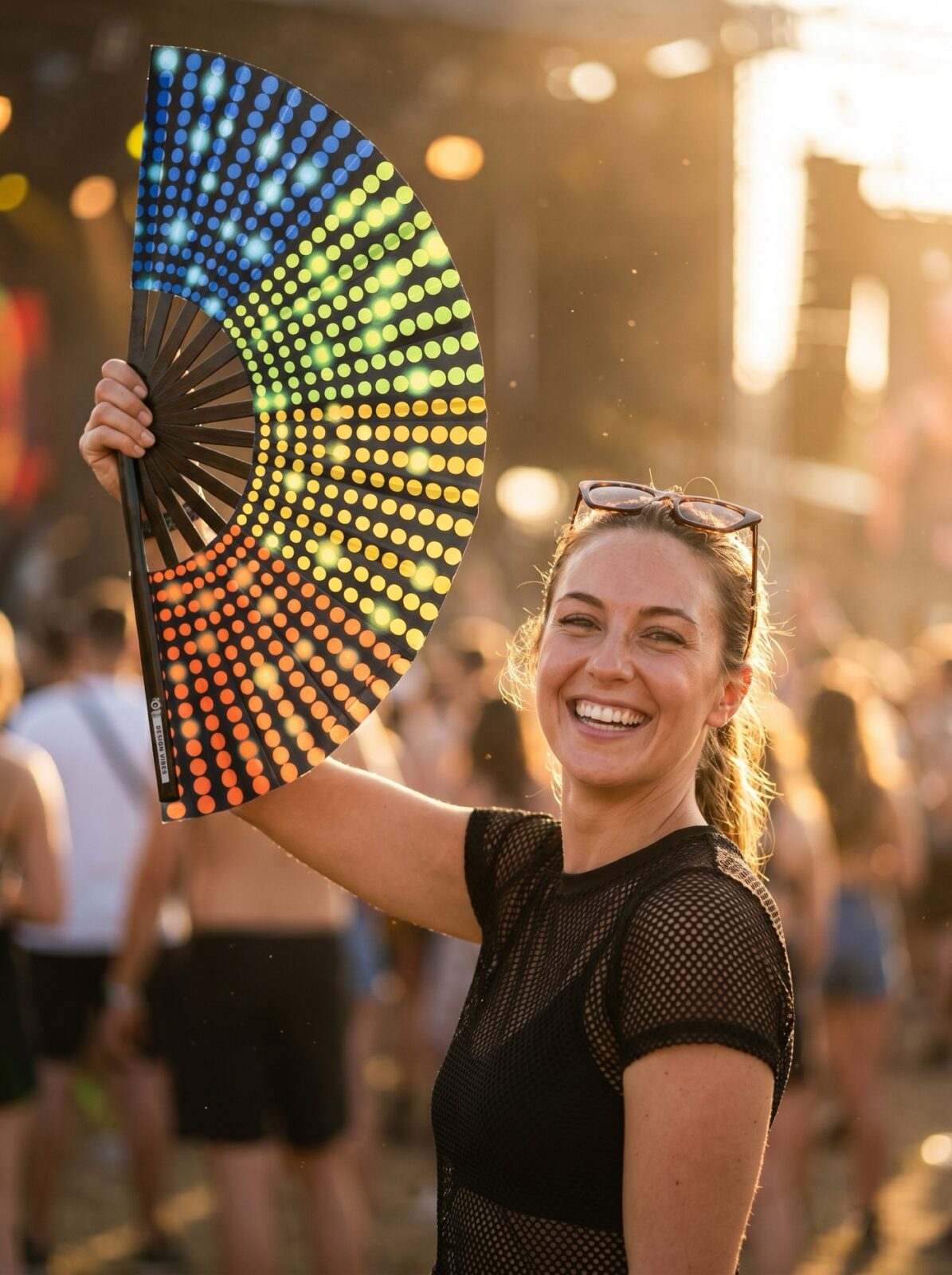 Festival Fan sort med regnbue prikker – Rave & CSD – Visning 3