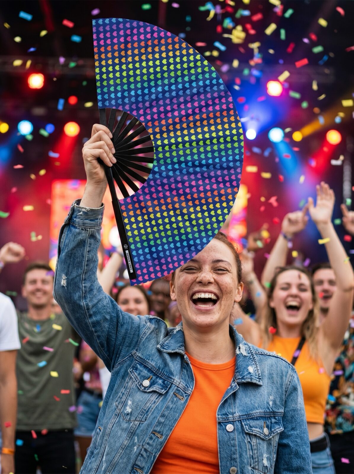 Festival Fan mørkeblå med regnbuehjerter – CSD & Pride – Visning 4