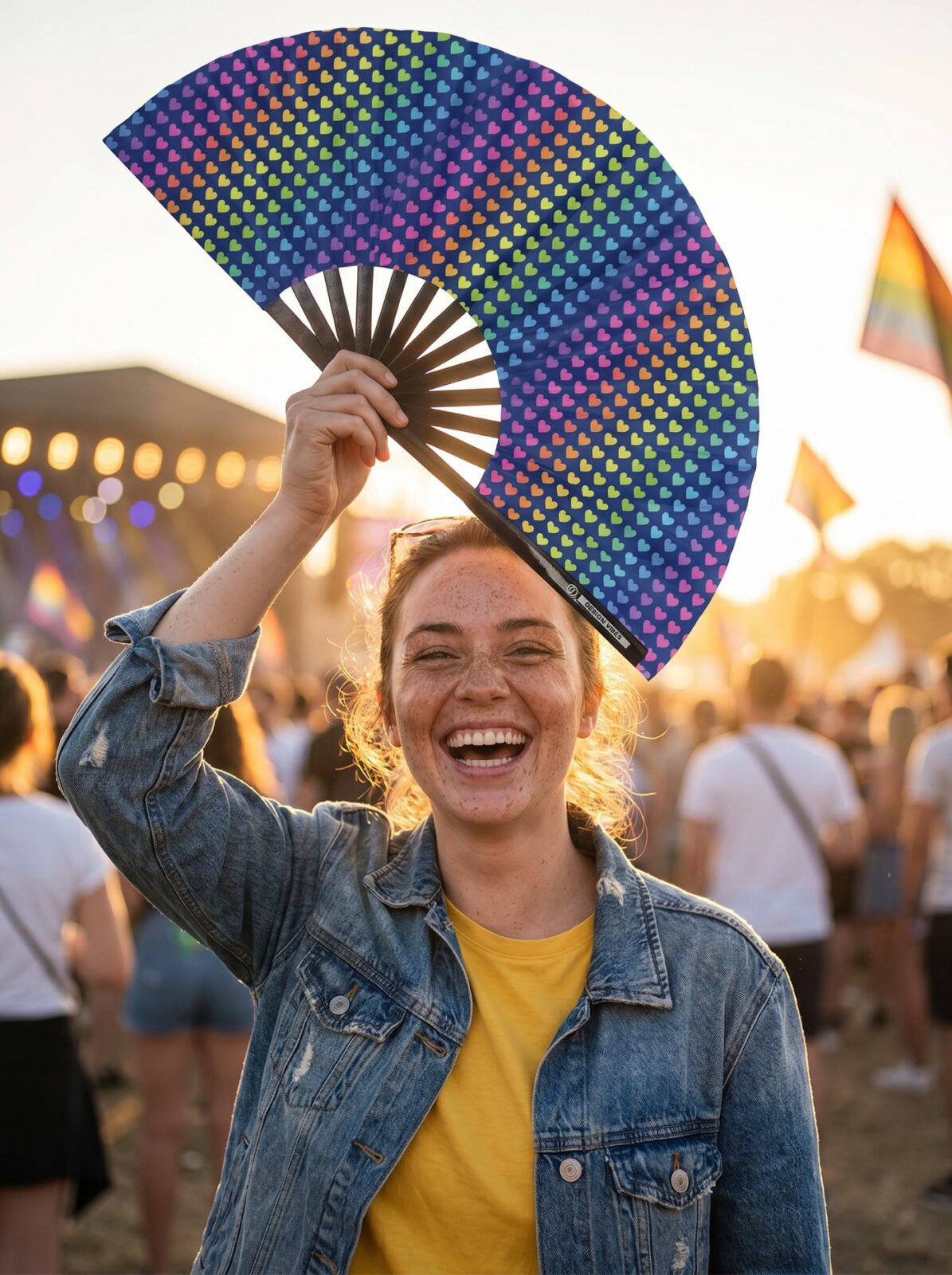 Festival Fan mørkeblå med regnbuehjerter – CSD & Pride – Visning 3