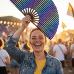 Festival Fan mørkeblå med regnbuehjerter – CSD & Pride – Visning 3
