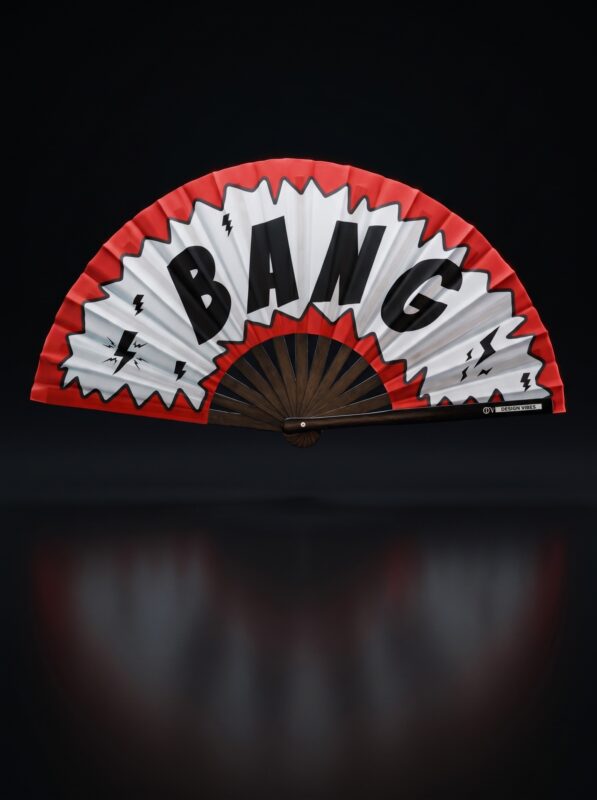 Festival Fan "BANG" comic i rød og hvid - Rave & party accessoire