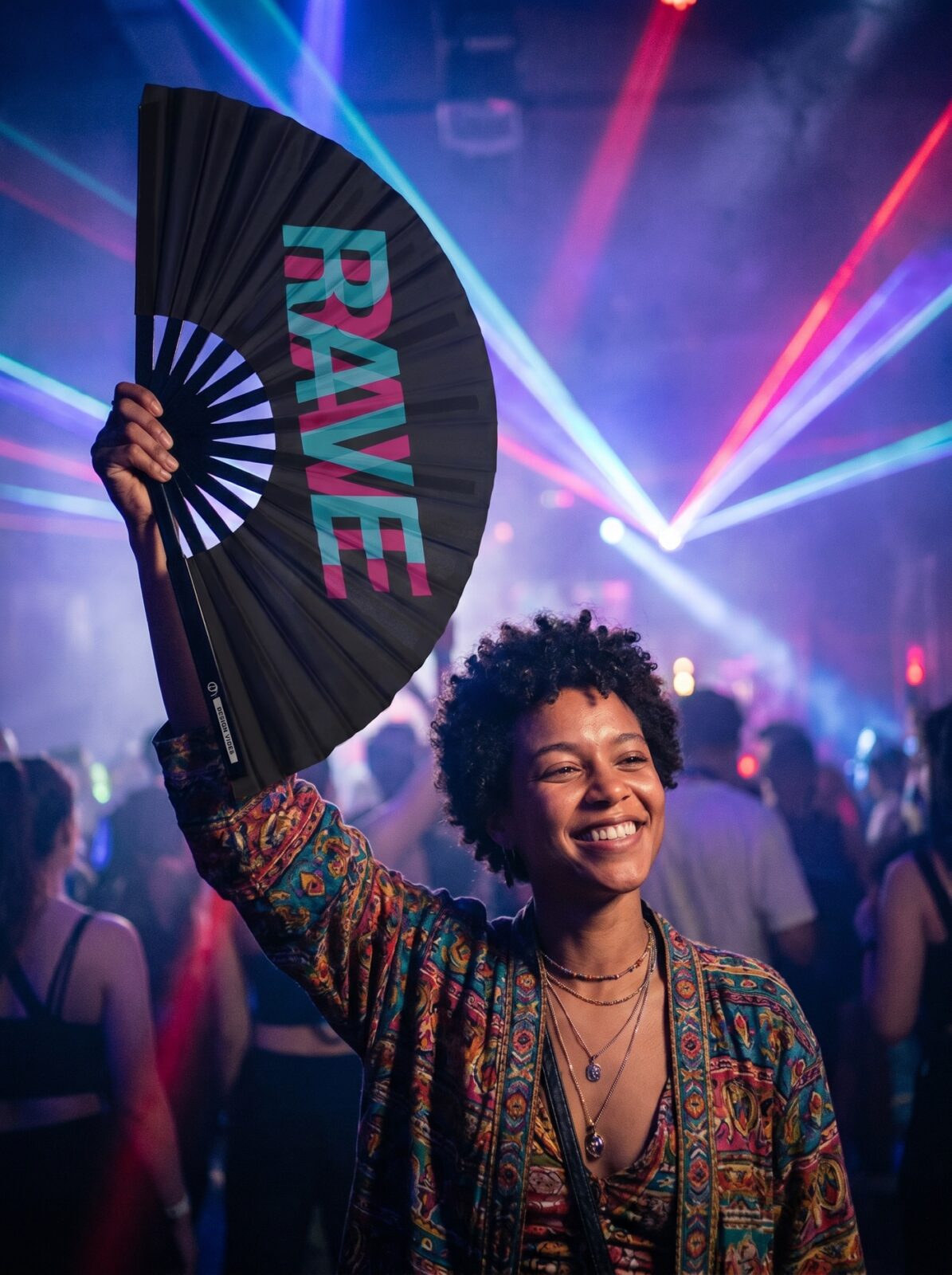 Festival Fan “Rave” sort blågrøn-pink – techno & rave accessoire – Visning 2