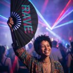 Festival Fan “Rave” sort blågrøn-pink – techno & rave accessoire – Visning 2