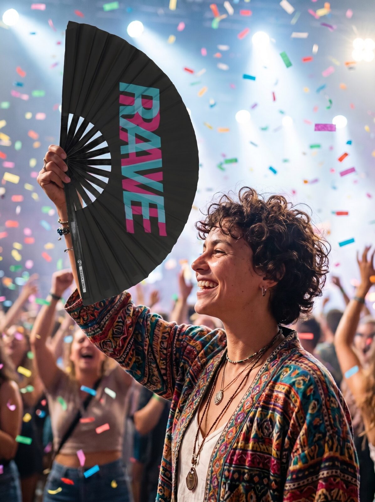 Festival Fan “Rave” sort blågrøn-pink – techno & rave accessoire – Visning 4