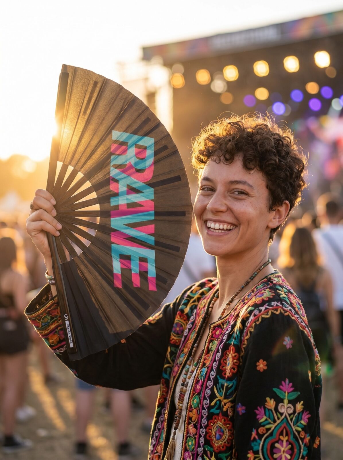 Festival Fan “Rave” sort blågrøn-pink – techno & rave accessoire – Visning 3