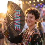 Festival Fan “Rave” sort blågrøn-pink – techno & rave accessoire – Visning 3