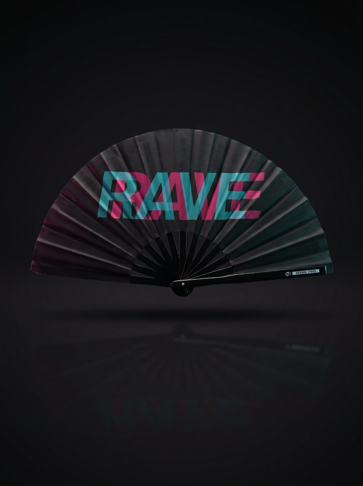 Festival Fan “Rave” sort blågrøn-pink – techno & rave accessoire