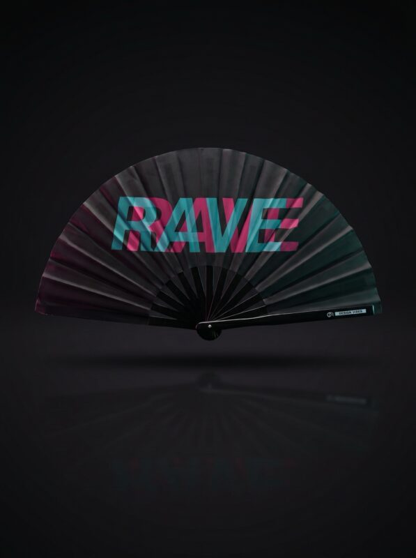 Festival Fan "Rave" sort blågrøn-pink - techno & rave accessoire