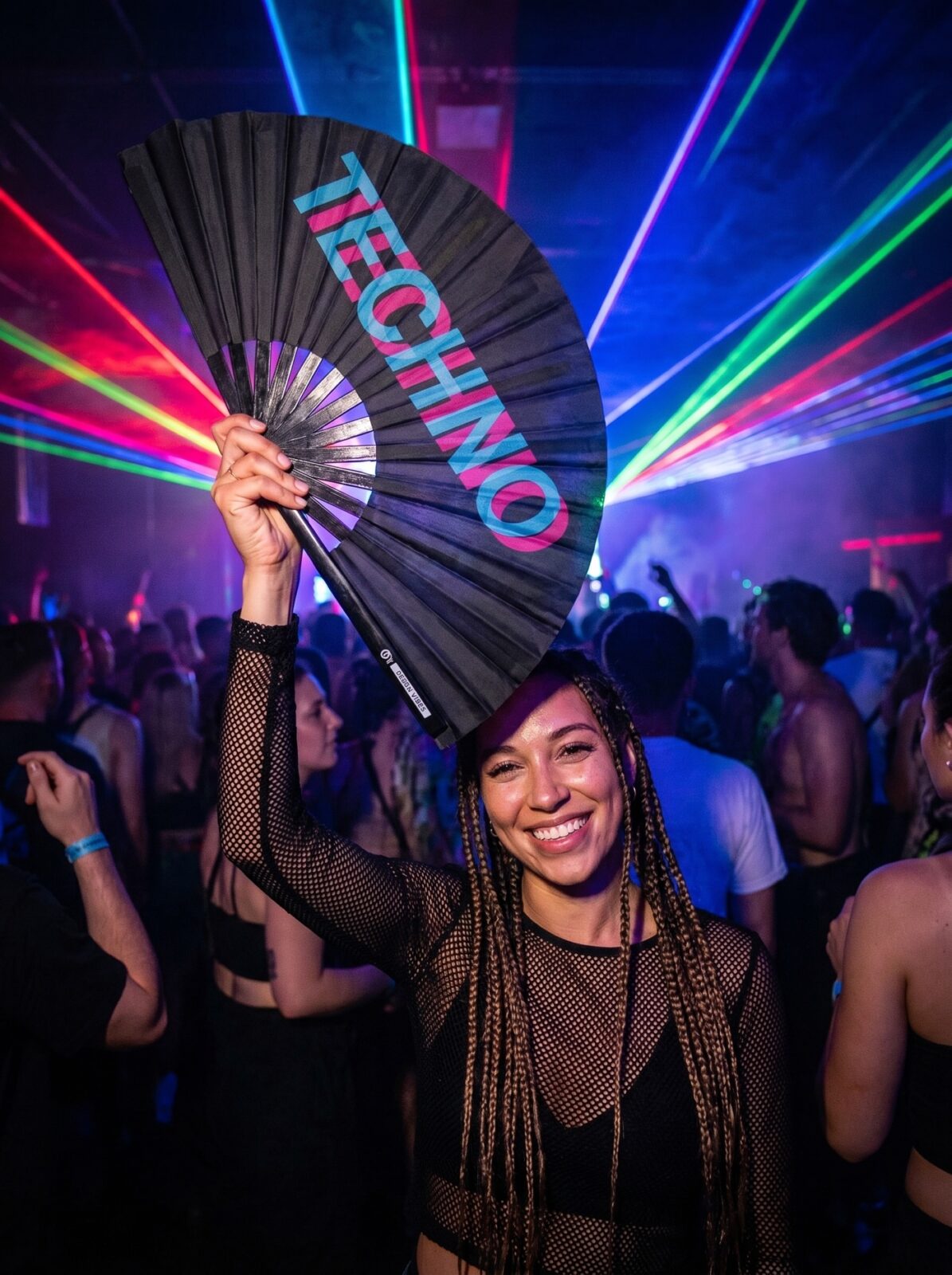 Festival Fan “Techno” Sort Teal-Pink – Techno & Rave – Visning 2