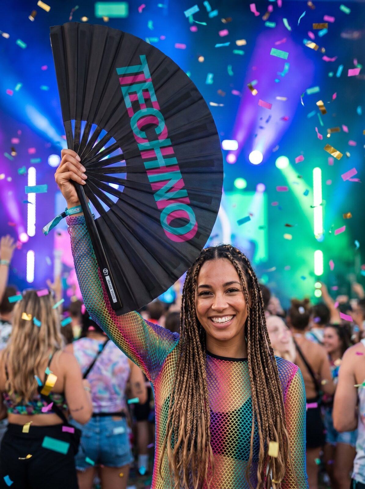 Festival Fan “Techno” Sort Teal-Pink – Techno & Rave – Visning 4