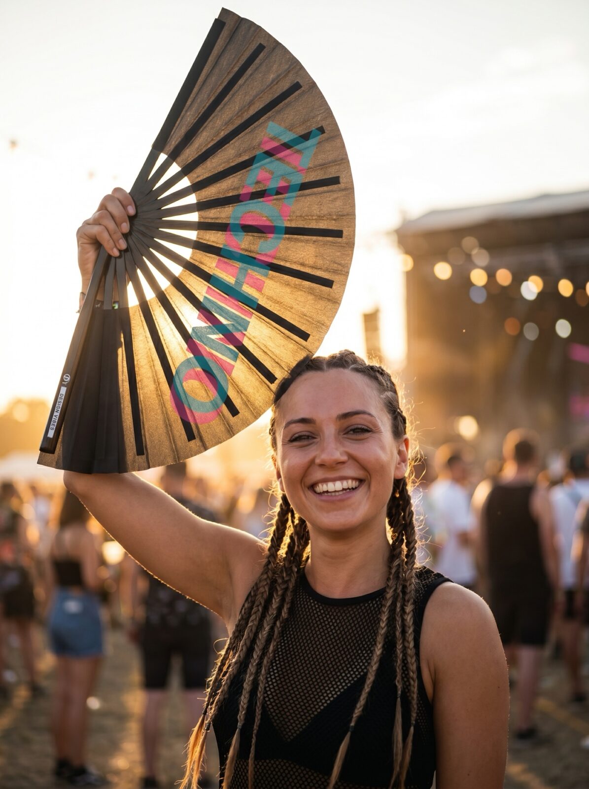 Festival Fan “Techno” Sort Teal-Pink – Techno & Rave – Visning 3