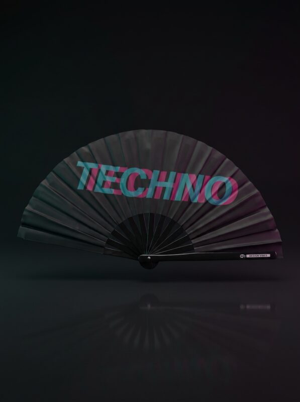Festival Fan "Techno" Sort Teal-Pink - Techno & Rave