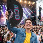Festival Fan “ACID” sort blågrøn-pink – techno & rave accessoire – Visning 4