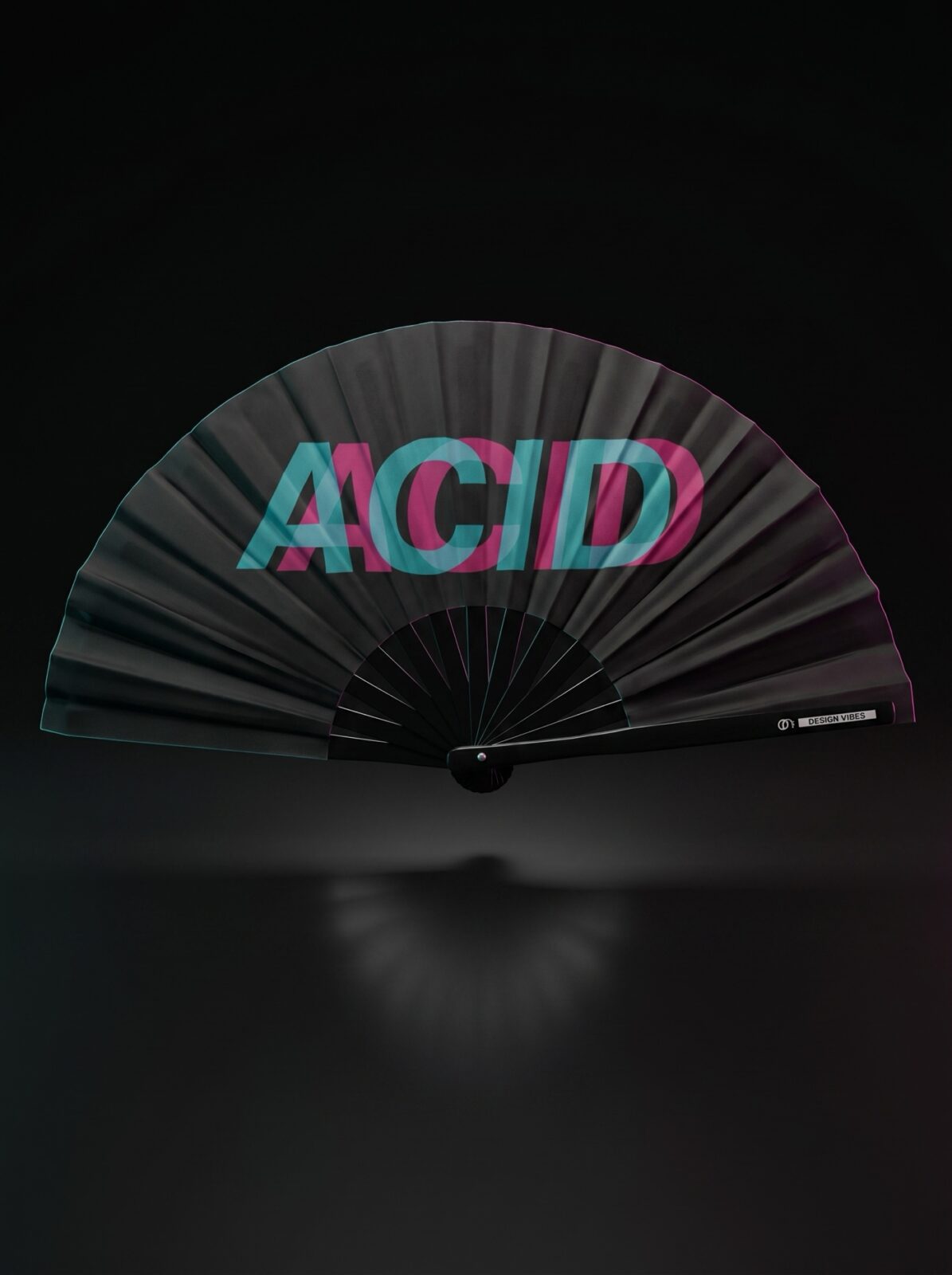 Festival Fan “ACID” sort blågrøn-pink – techno & rave accessoire