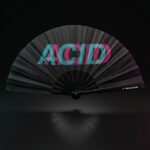 Festival Fan “ACID” sort blågrøn-pink – techno & rave accessoire – Visning 1