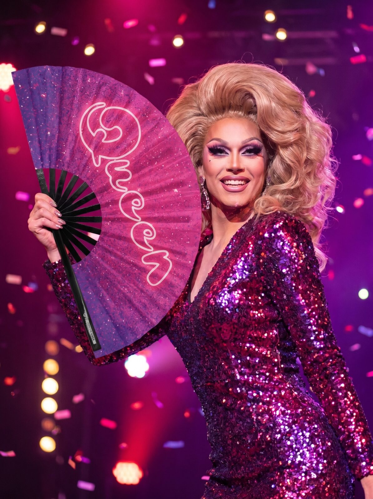 Festival Fan “Queen” pink-lilla galakse glimmer – Rave & CSD – Visning 5