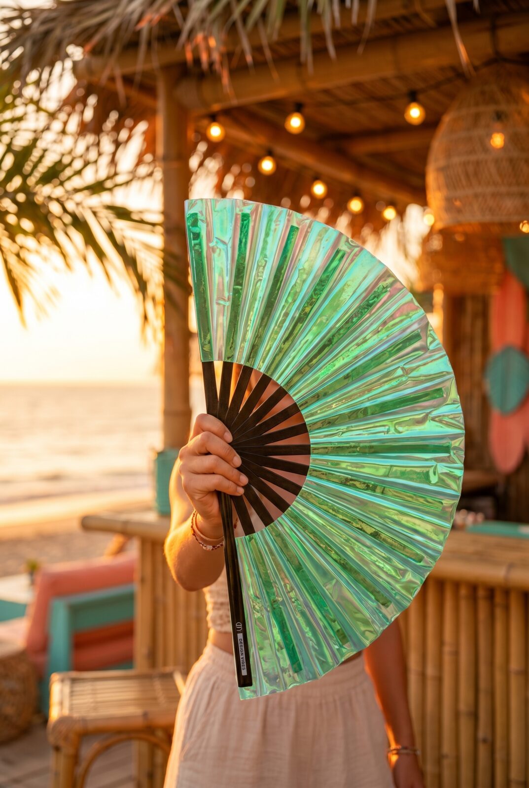 Festival Fan holografisk grøn – iriserende accessoire til rave – Visning 6