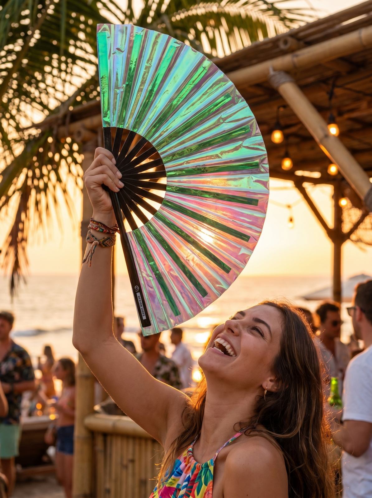 Festival Fan holografisk grøn – iriserende accessoire til rave – Visning 5