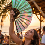 Festival Fan holografisk grøn – iriserende accessoire til rave – Visning 5