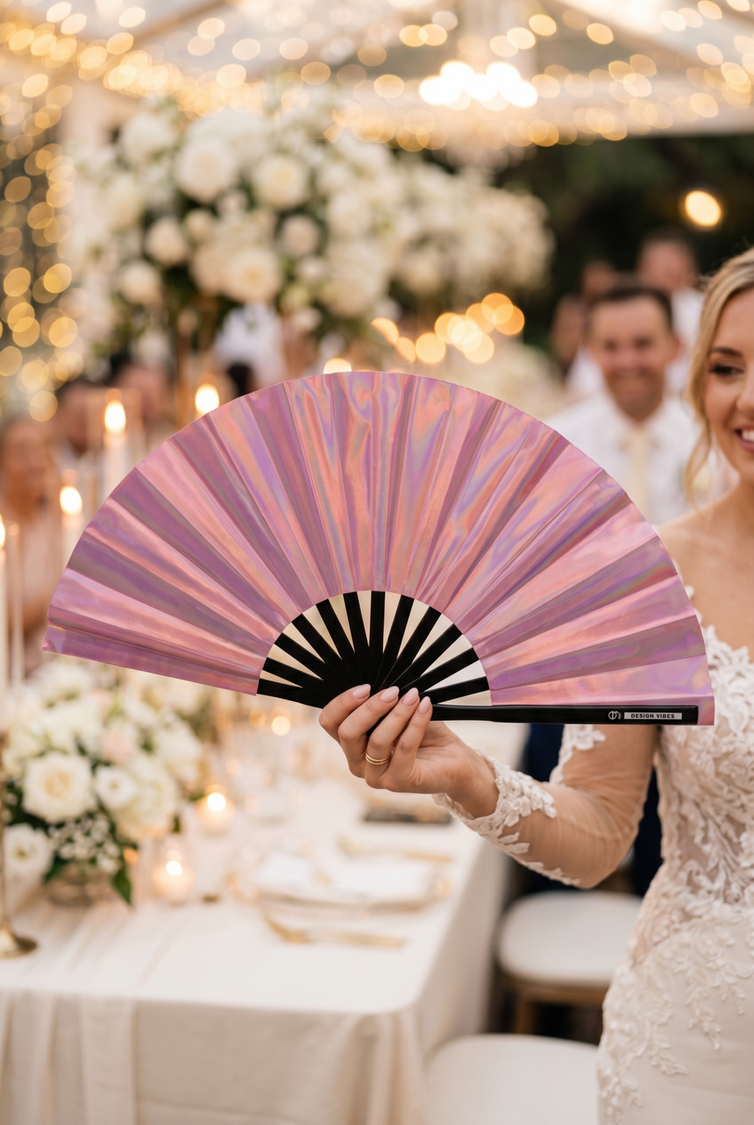 Festival Fan holografisk pink – iriserende Pride accessoire – Visning 6