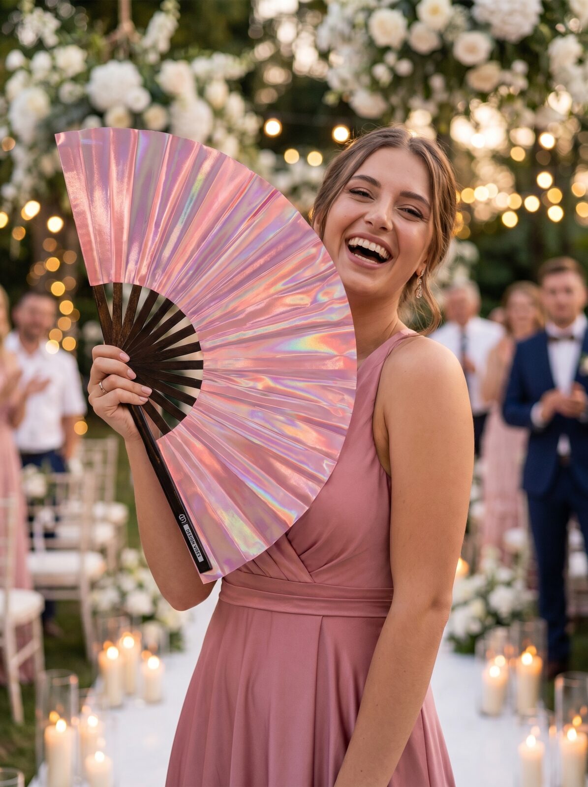 Festival Fan holografisk pink – iriserende Pride accessoire – Visning 5