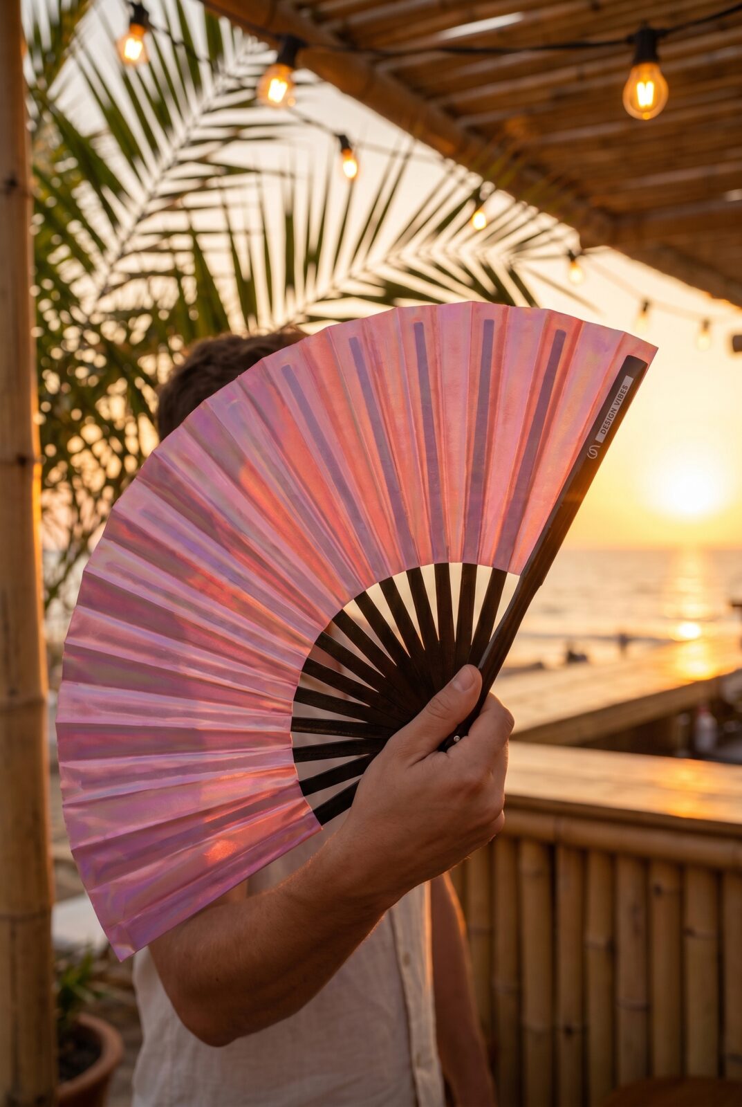 Festival Fan holografisk pink – iriserende Pride accessoire – Visning 7