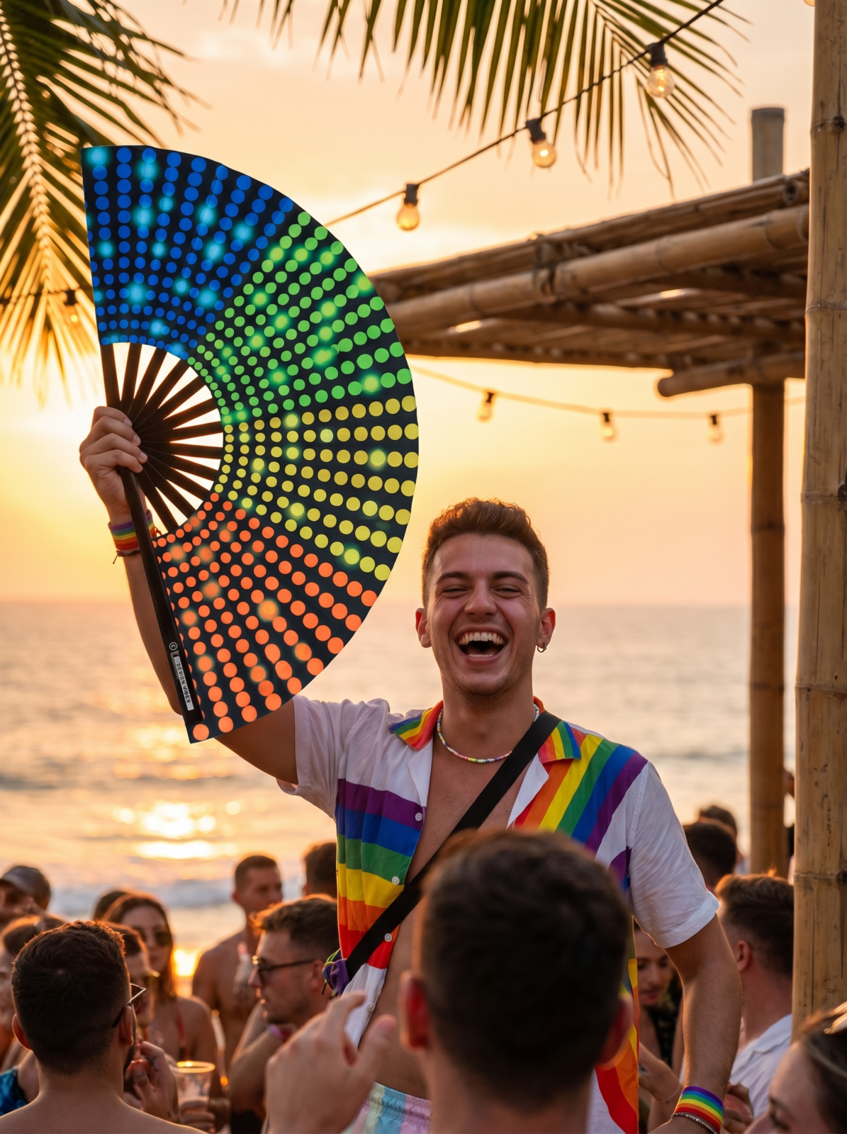 Festival Fan sort med regnbue prikker – Rave & CSD – Visning 5